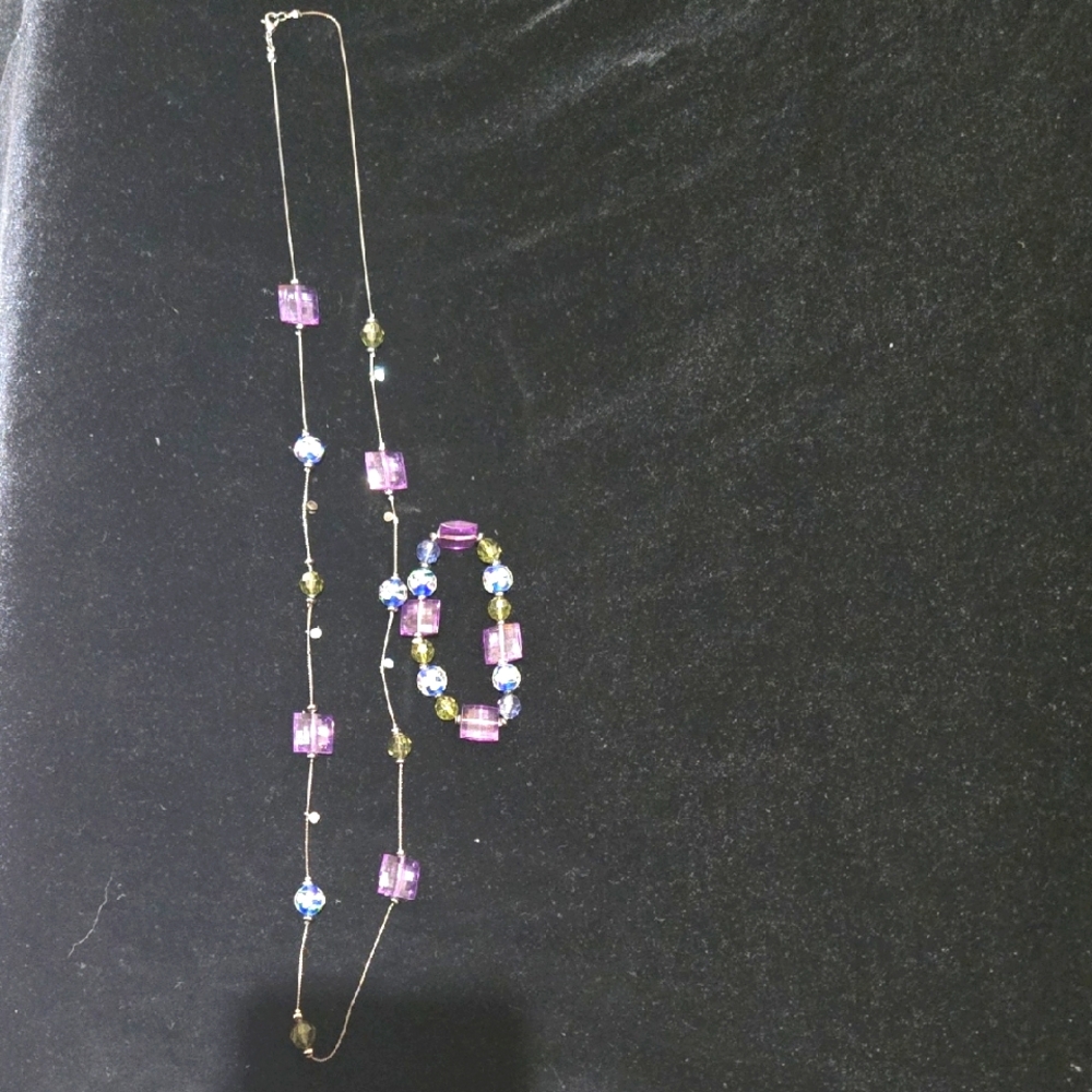 Loft Purple and Blue Beaded Necklace And Bracelet Set